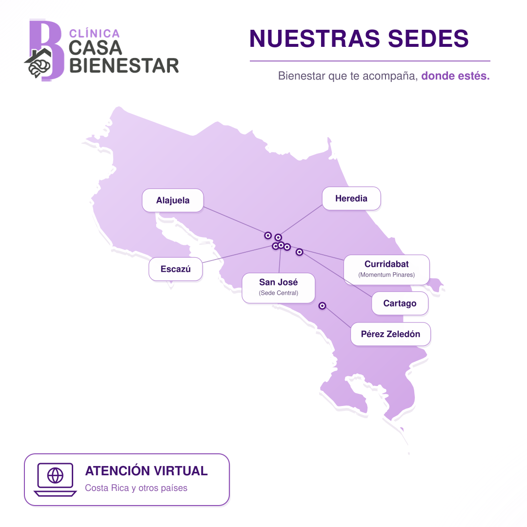Mapa de sedes de Clínica Casa Bienestar en Costa Rica